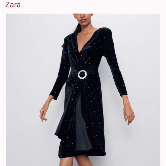 NWT - Zara Size S Black Sparkly Velvet Dress - Picture 2 of 7